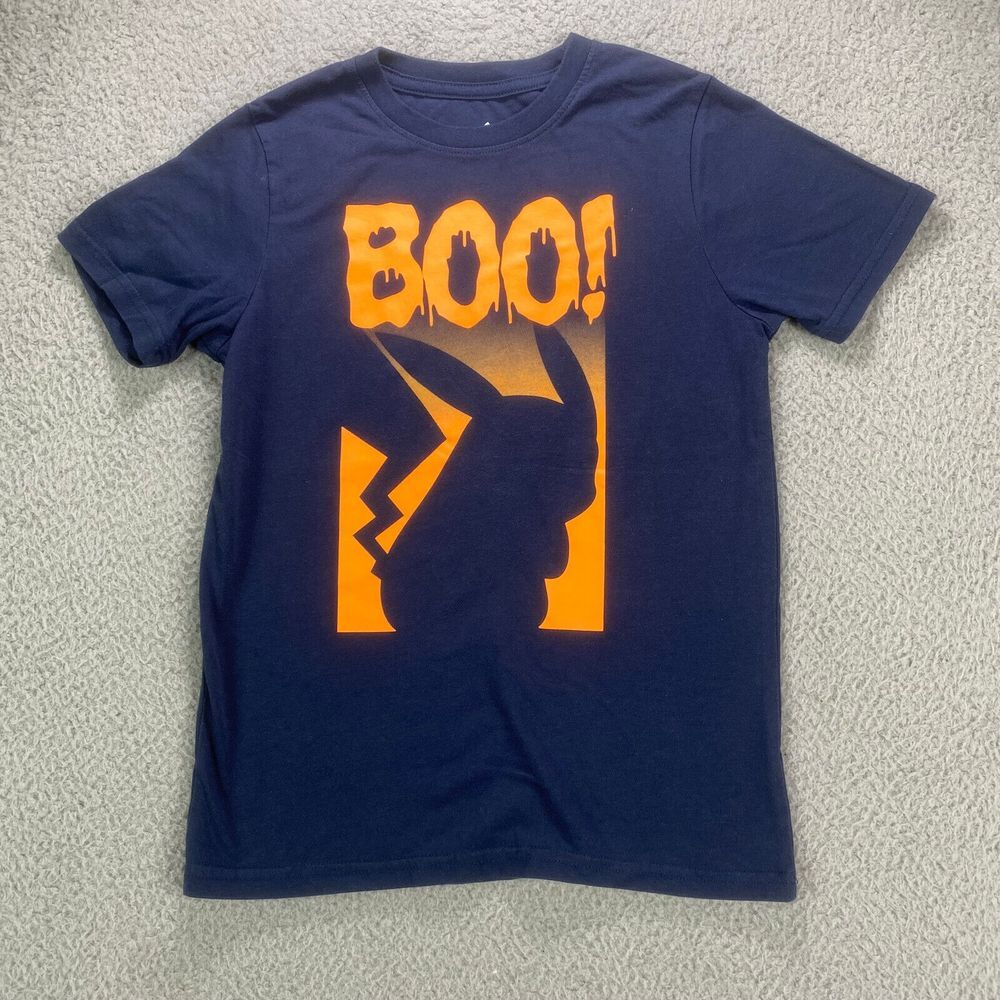 Halloween Pokemon Shirt Kids Medium‎ Blue Pikachu Spooky Shadow Pumpkin Cartoon